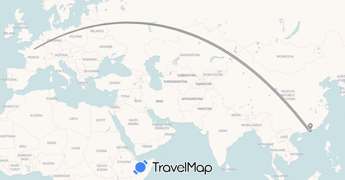 TravelMap itinerary: plane in France, Hong Kong, Macau (Asia, Europe)